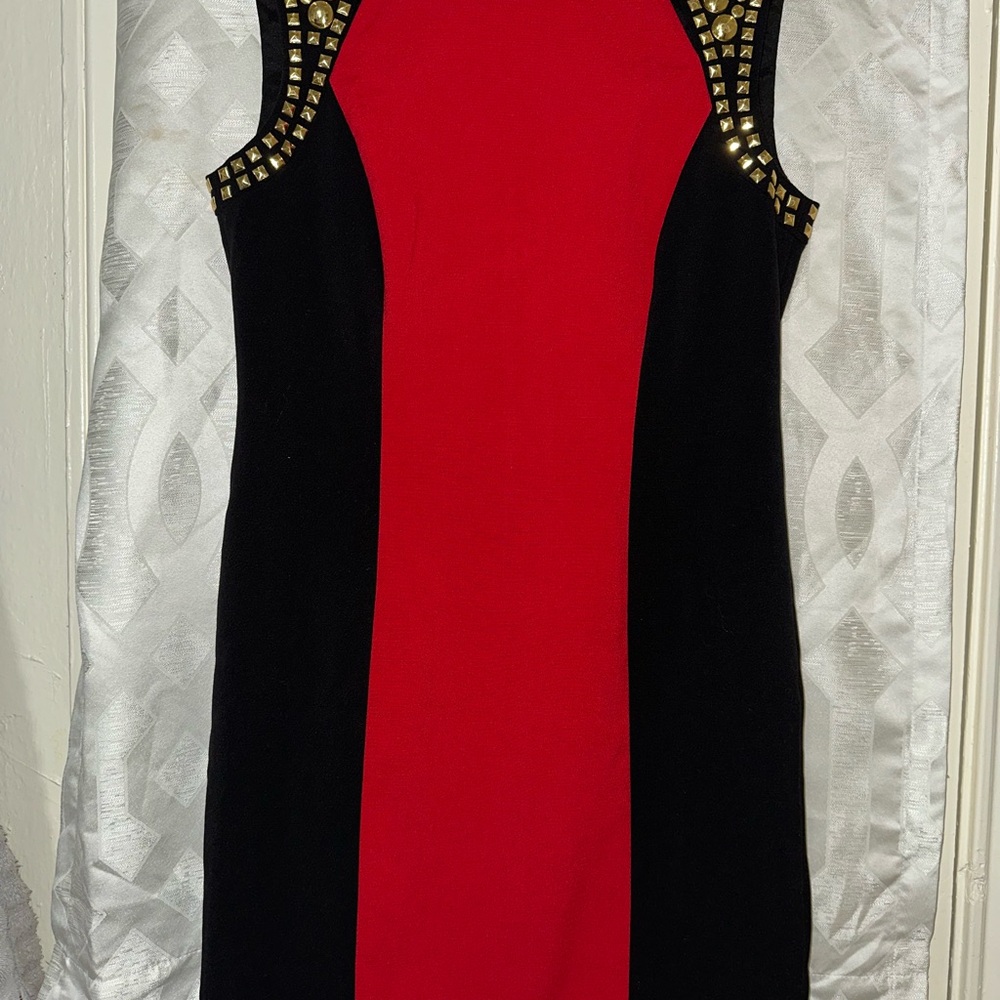Michael Kors Red and Black Embellished Sheath Mini Dress 4